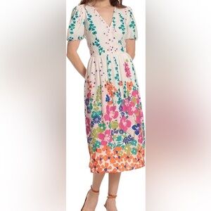 Donna Morgan Floral Puff-Sleeve Midi Dress